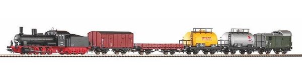 Piko 57123, Start-Set mit Bettung Güterzug Dampflok G7 mit 5 Güterwagen / H0