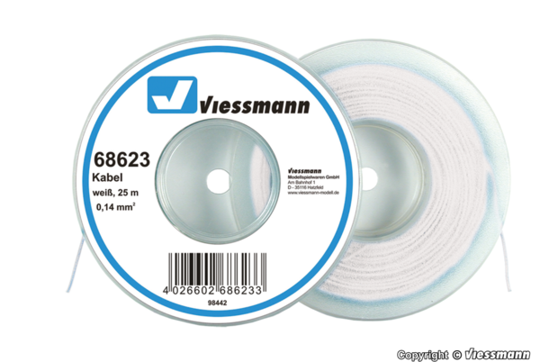 Viessmann, 68623, Kabel auf Abrollspule 0,14 mm², weiß, 25 m