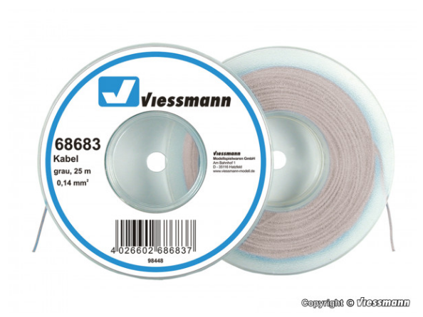 Viessmann, 68683 Kabel auf Abrollspule 0,14 mm², grau, 25 m