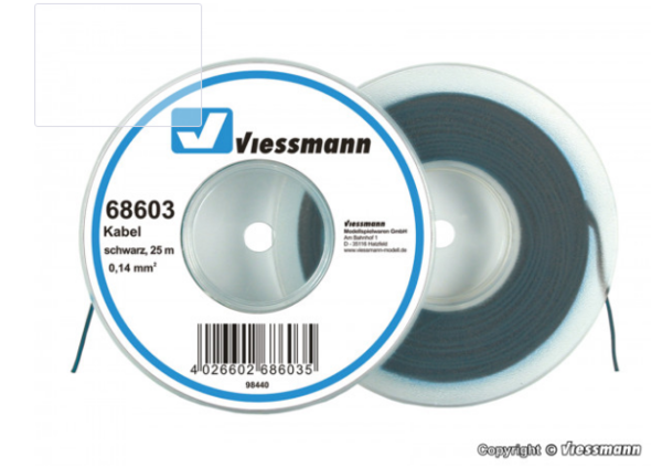 Viessmann, 68603, Kabel auf Abrollspule 0,14 mm², schwarz, 25 m