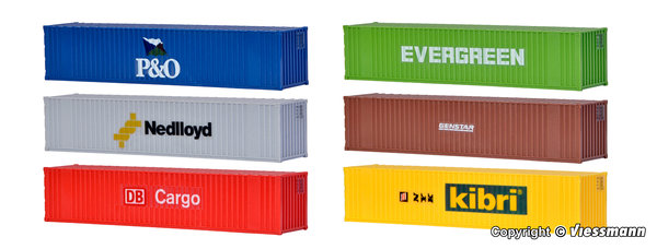 Kibri 10922, 40-Fuß-Container, 6 Stück, Bausatz / H0
