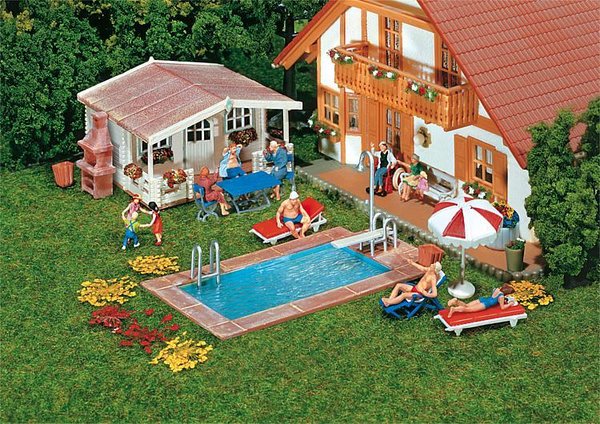 Faller 180542, Swimming - Pool und Gartenhaus, / H0