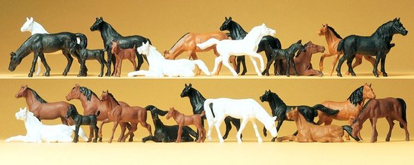 Preiser 14407, Pferde, 26 Stück, H0 / 1:87
