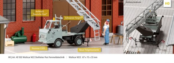 Auhagen 40502, Multicar M22 – Drehleiter Post, Bausatz / H0