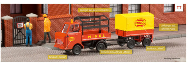 Auhagen 40503, Multicar M22 mit Anhänger - Minol, Bausatz / TT