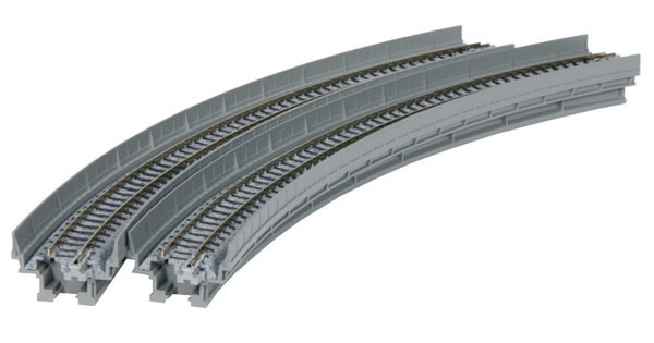 Kato 77105, Viadukt-NBS mit Gleis gebogen, 1-gleisig, R 348-45°,2 Stk. / N