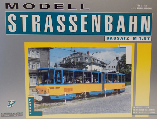 Herrmann & Partner 22075/D, Straßenbahn KT4D Typ Gotha blau /gelb, Bausatz / H0