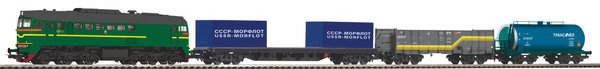Piko 97940, Start-Set mit Bettung M62 + 3 Güterwagen SZD, Ep. VI / H0